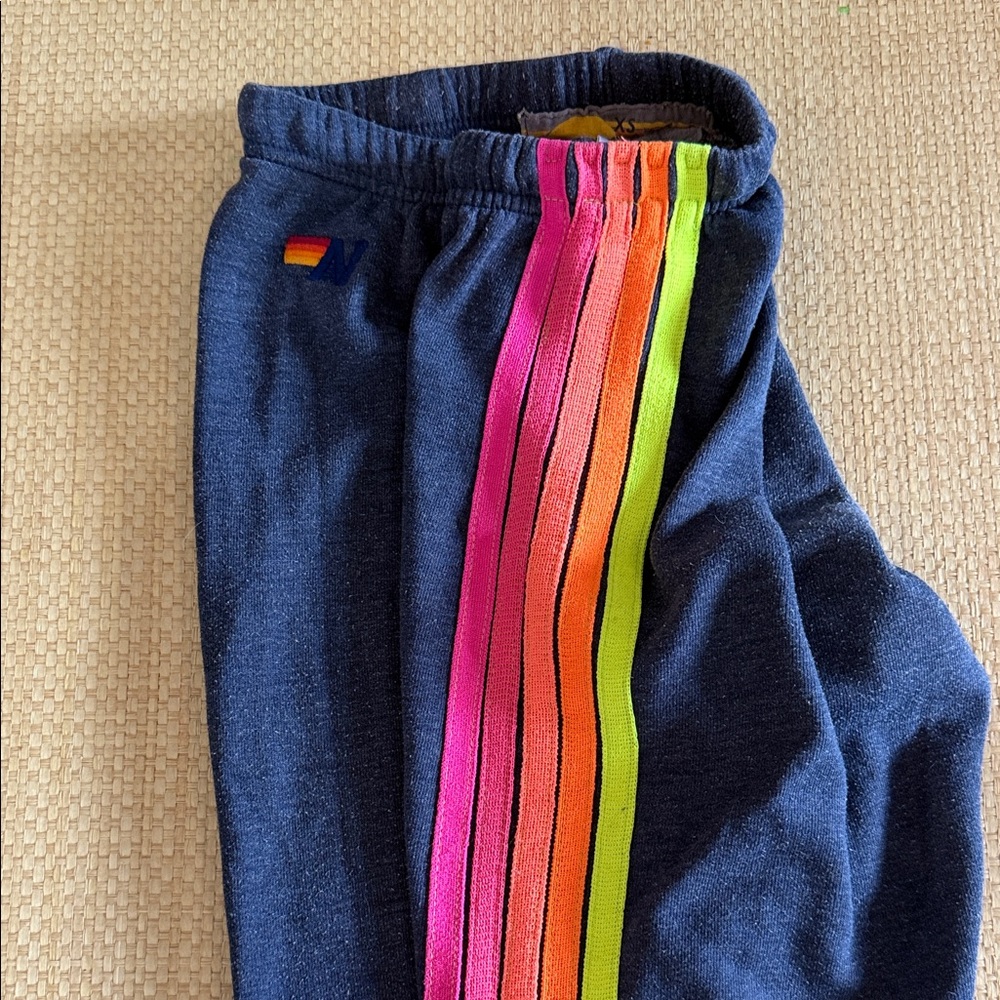 Aviator Nation Dark Grey Joggers with Rainbow Stripes
